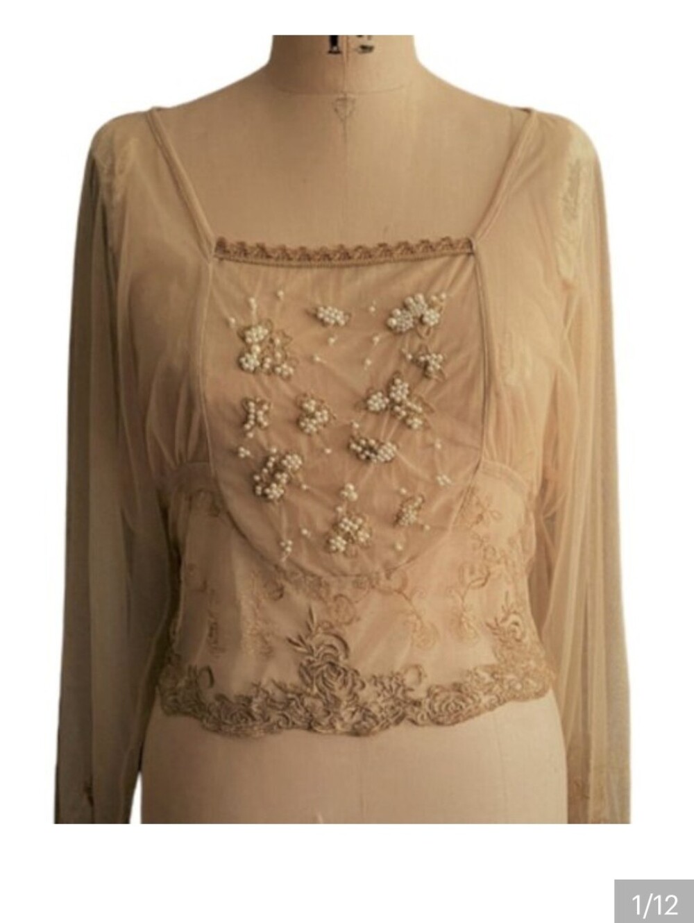 Free People sheer lace and beads wide sleeve tunic top